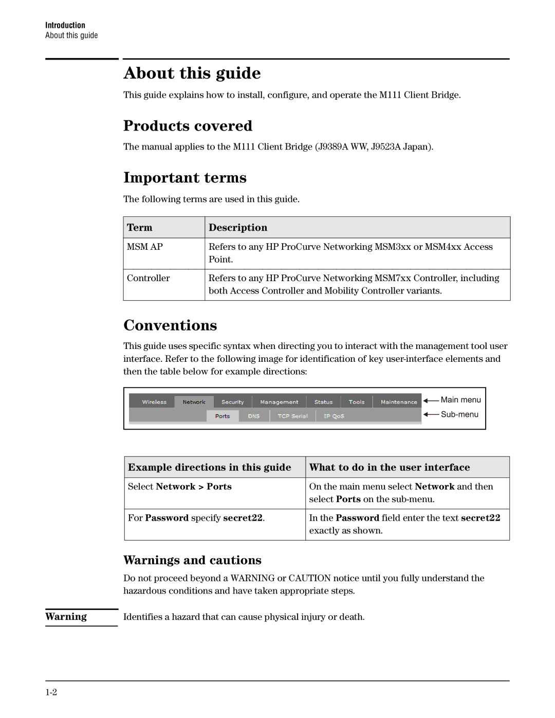 HP Client Bridge M111 manual About this guide, Products covered, Important terms, Conventions 