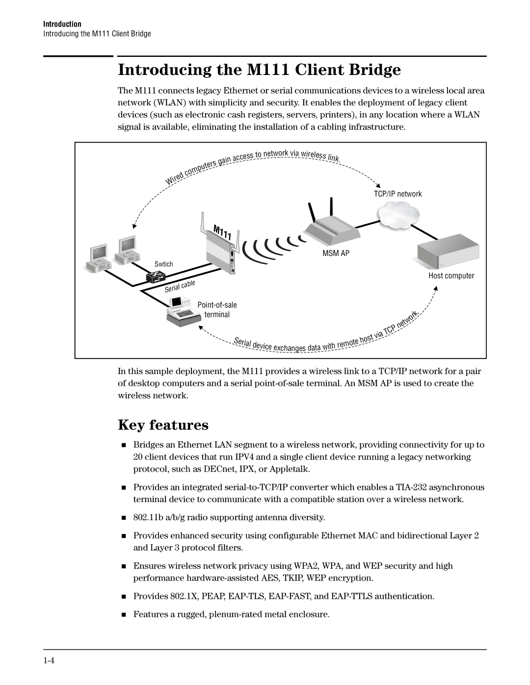 HP Client Bridge M111 manual Introducing the M111 Client Bridge, Key features 