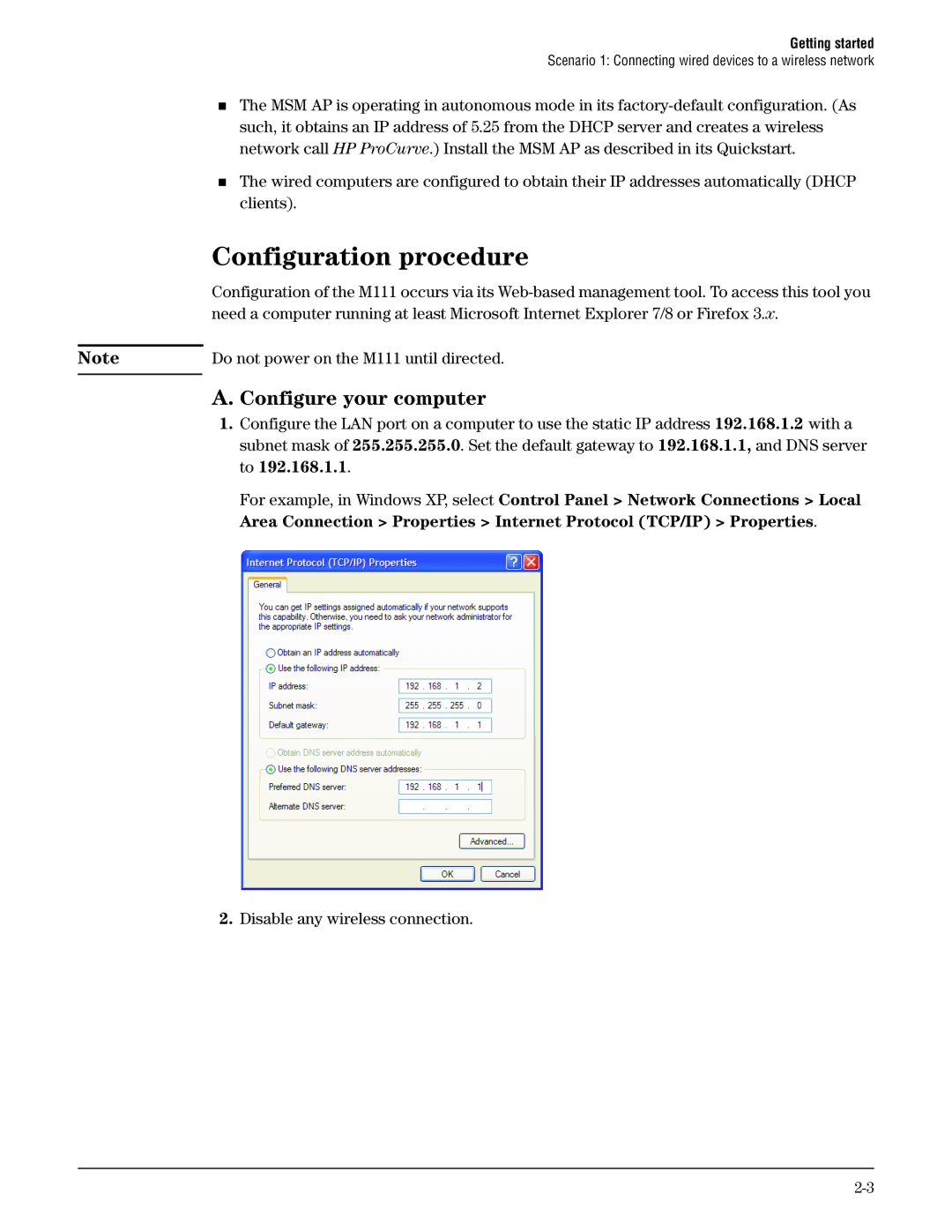 HP Client Bridge M111 manual Configuration procedure, Configure your computer 