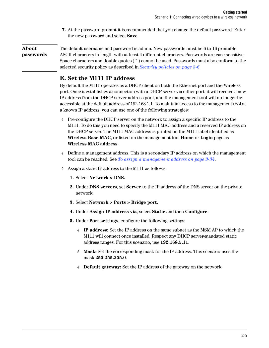 HP Client Bridge M111 manual Passwords, Select Network DNS 