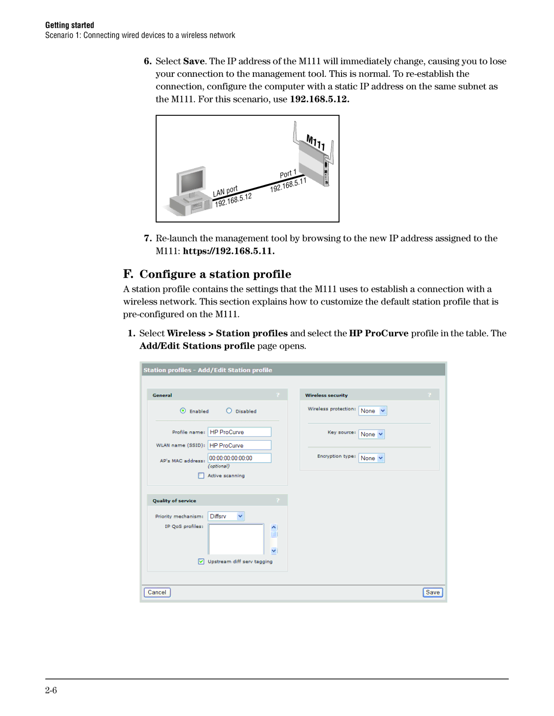 HP Client Bridge M111 manual Configure a station profile 