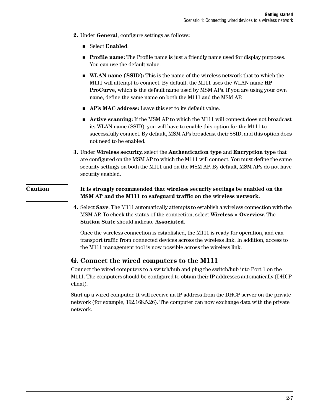 HP Client Bridge M111 manual Connect the wired computers to the M111 