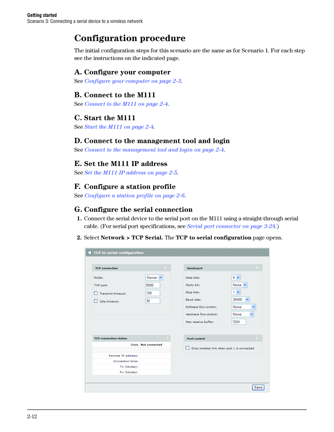 HP Client Bridge M111 manual Configure the serial connection 