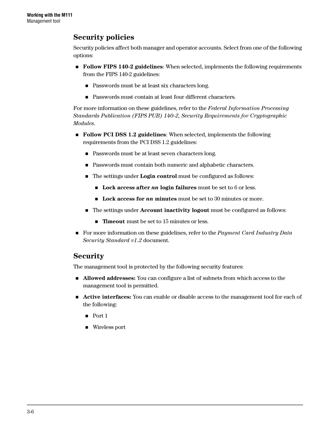 HP Client Bridge M111 manual Security policies 