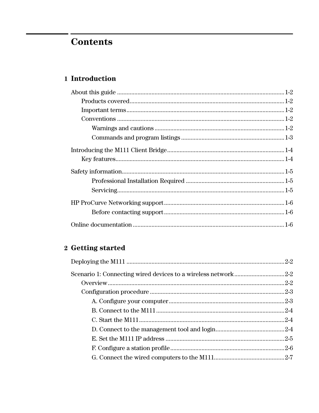 HP Client Bridge M111 manual Contents 