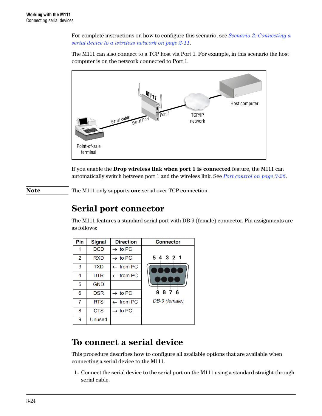 HP Client Bridge M111 manual Serial port connector, To connect a serial device 