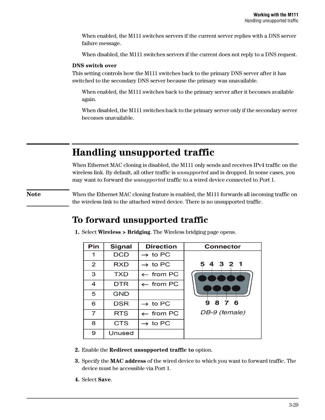 HP Client Bridge M111 manual Handling unsupported traffic, To forward unsupported traffic, DNS switch over 