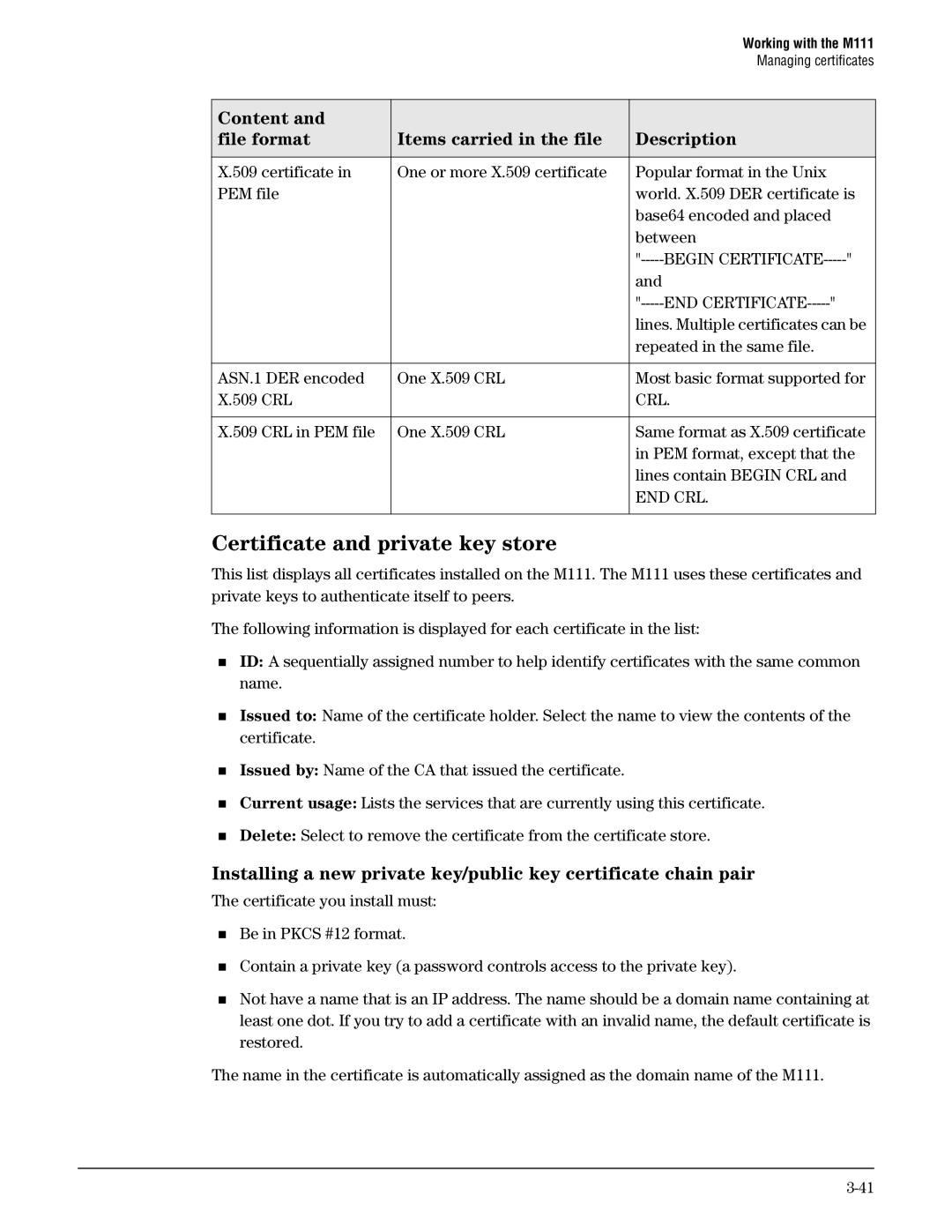 HP Client Bridge M111 manual Certificate and private key store, END Certificate 