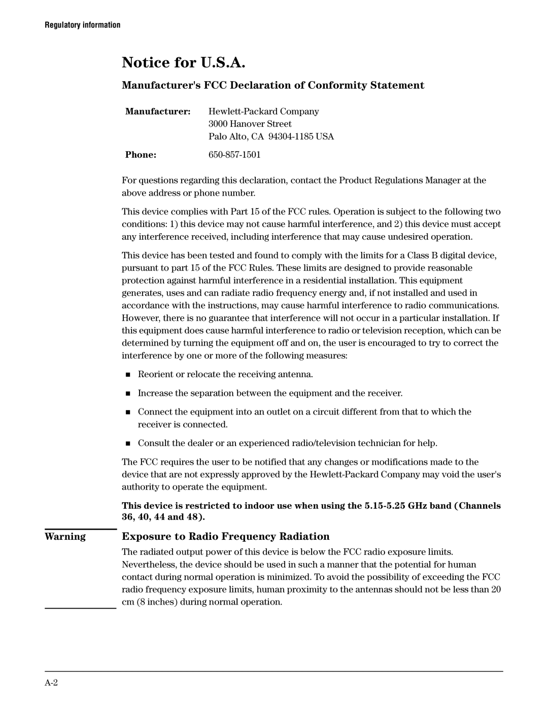 HP Client Bridge M111 manual Manufacturers FCC Declaration of Conformity Statement 