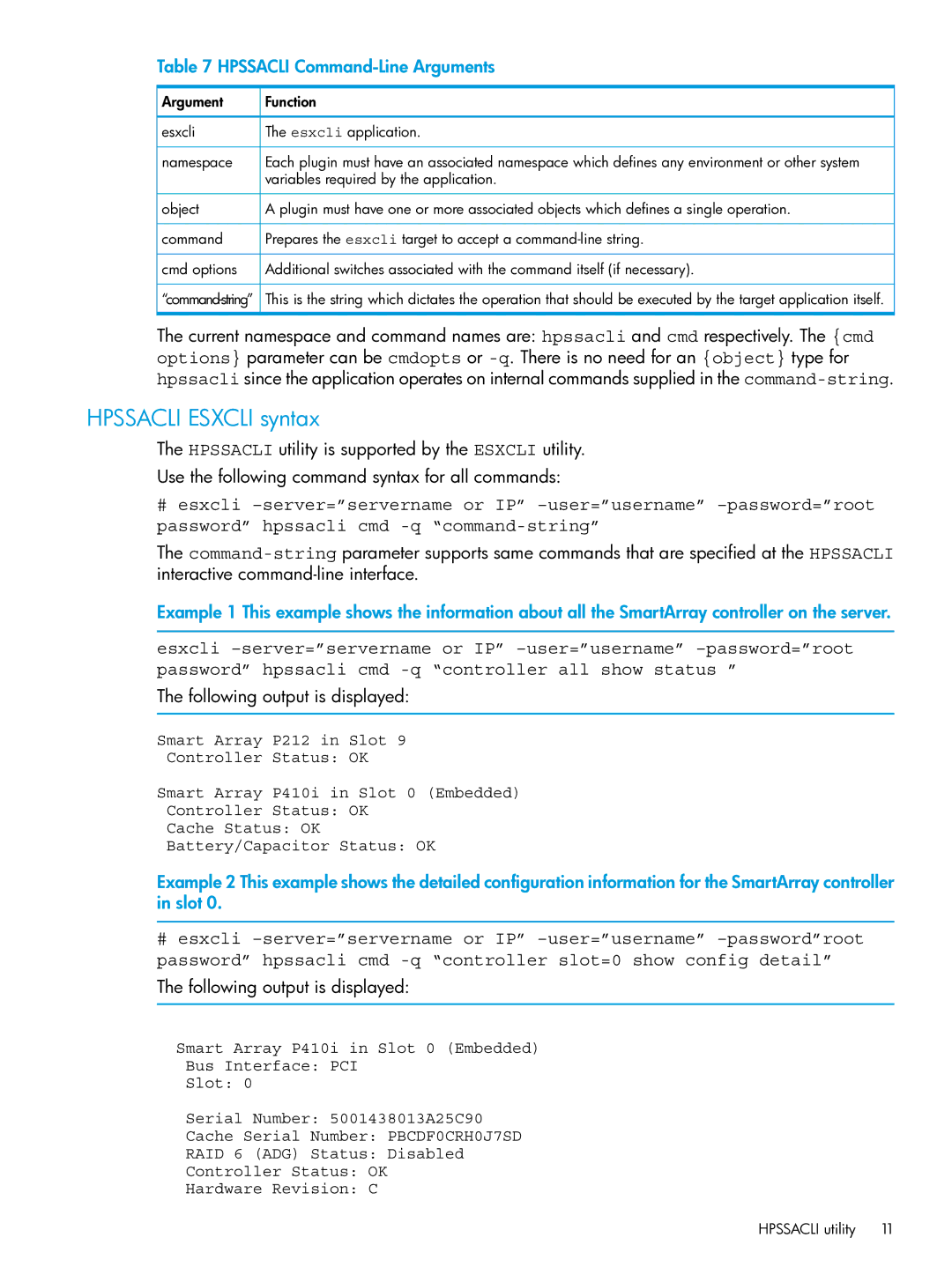 HP Client Virtualization with VMware View and VMware ThinApp manual Hpssacli Esxcli syntax, Hpssacli Command-Line Arguments 