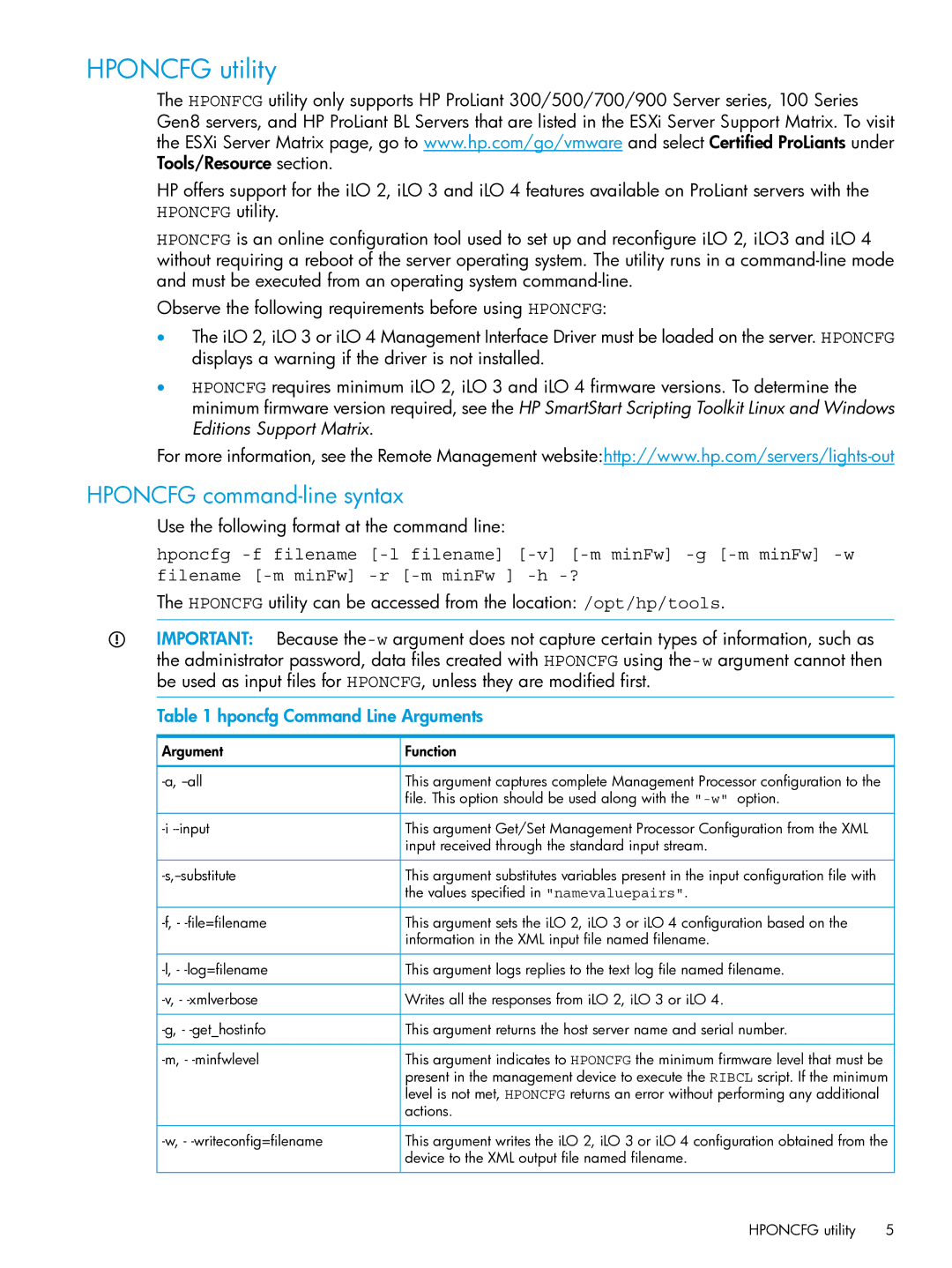 HP Client Virtualization with VMware View and VMware ThinApp manual Hponcfg utility, Hponcfg command-line syntax 