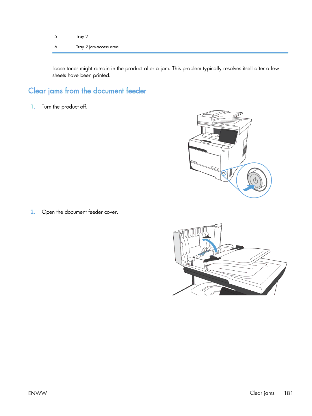 HP CLJ M375NW PRO 300 CE903A#BGJ, M475 CE863A manual Clear jams from the document feeder 