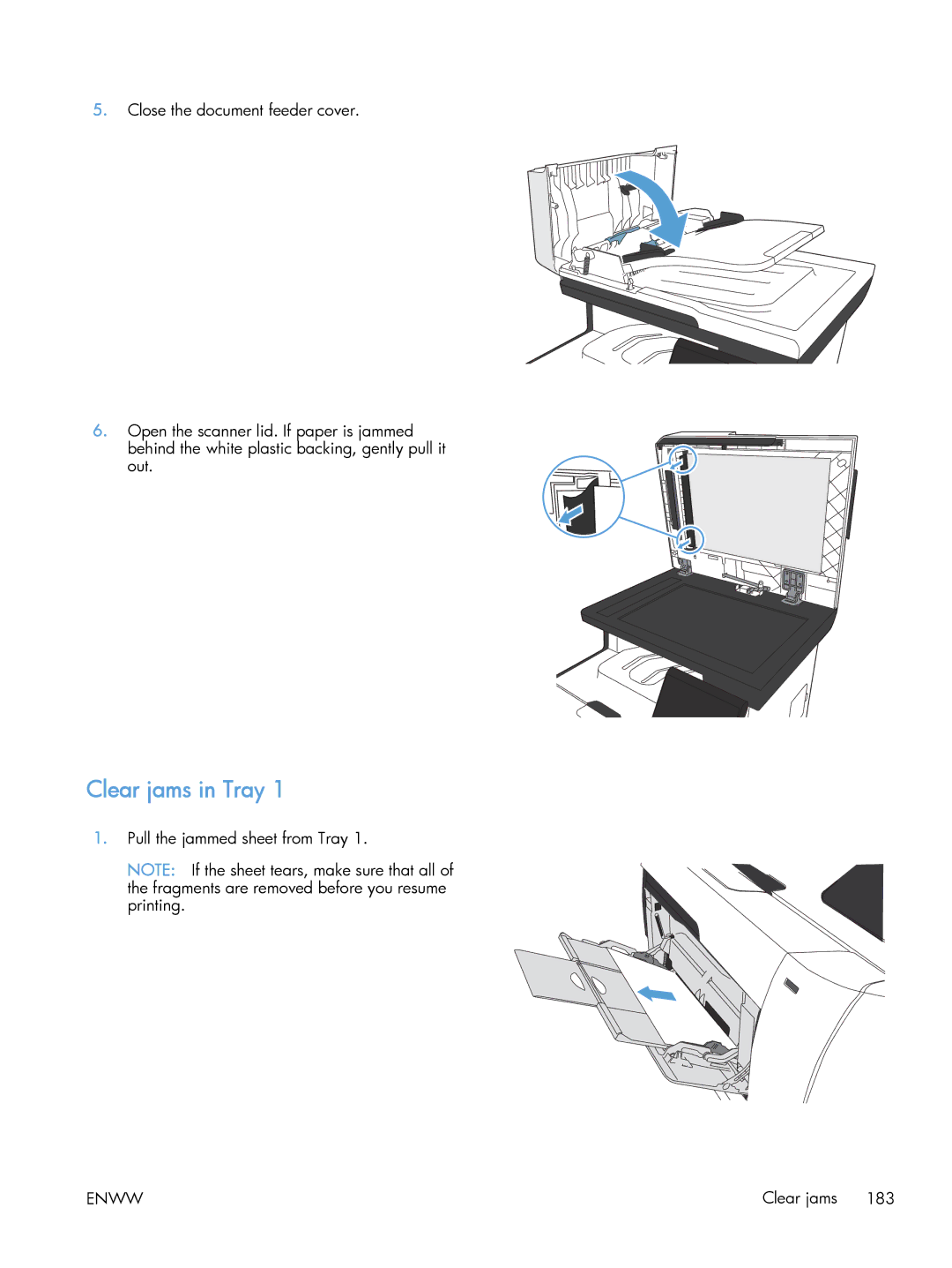 HP CLJ M375NW PRO 300 CE903A#BGJ, M475 CE863A manual Clear jams in Tray 