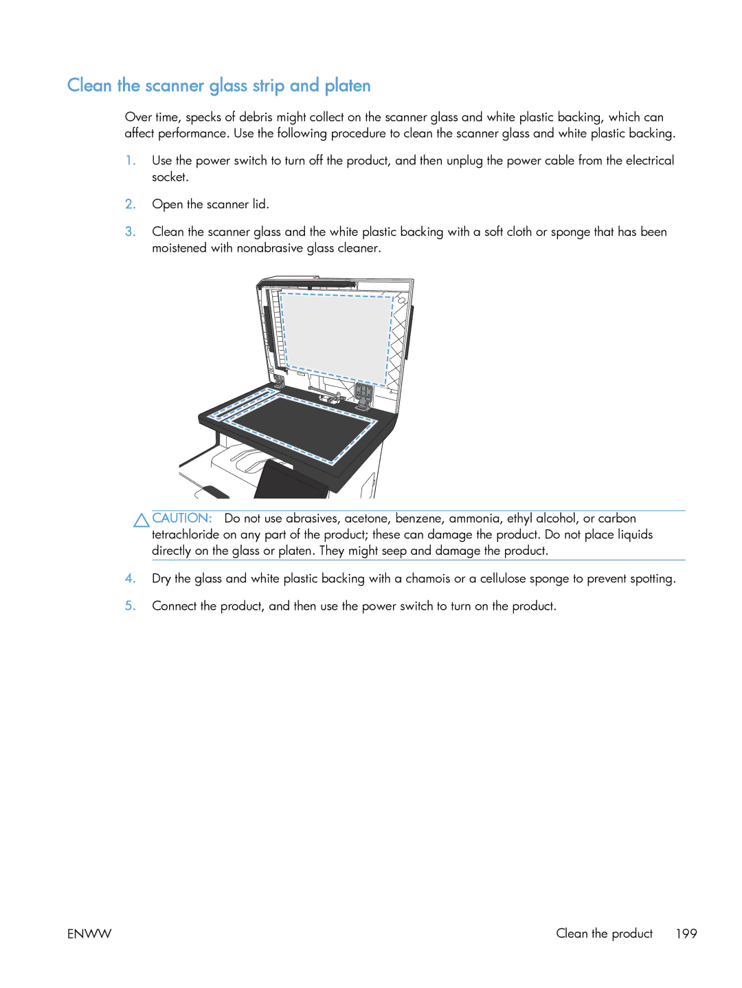 HP CLJ M375NW PRO 300 CE903A#BGJ, M475 CE863A manual Clean the scanner glass strip and platen 