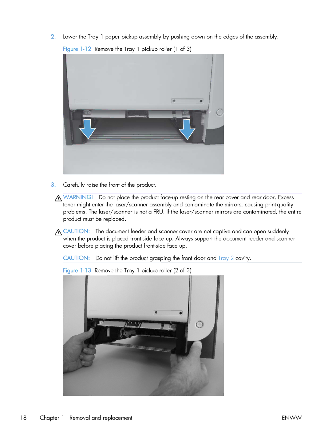 HP M475 CE863A, CLJ M375NW PRO 300 CE903A#BGJ manual 13Remove the Tray 1 pickup roller 2 Removal and replacement 