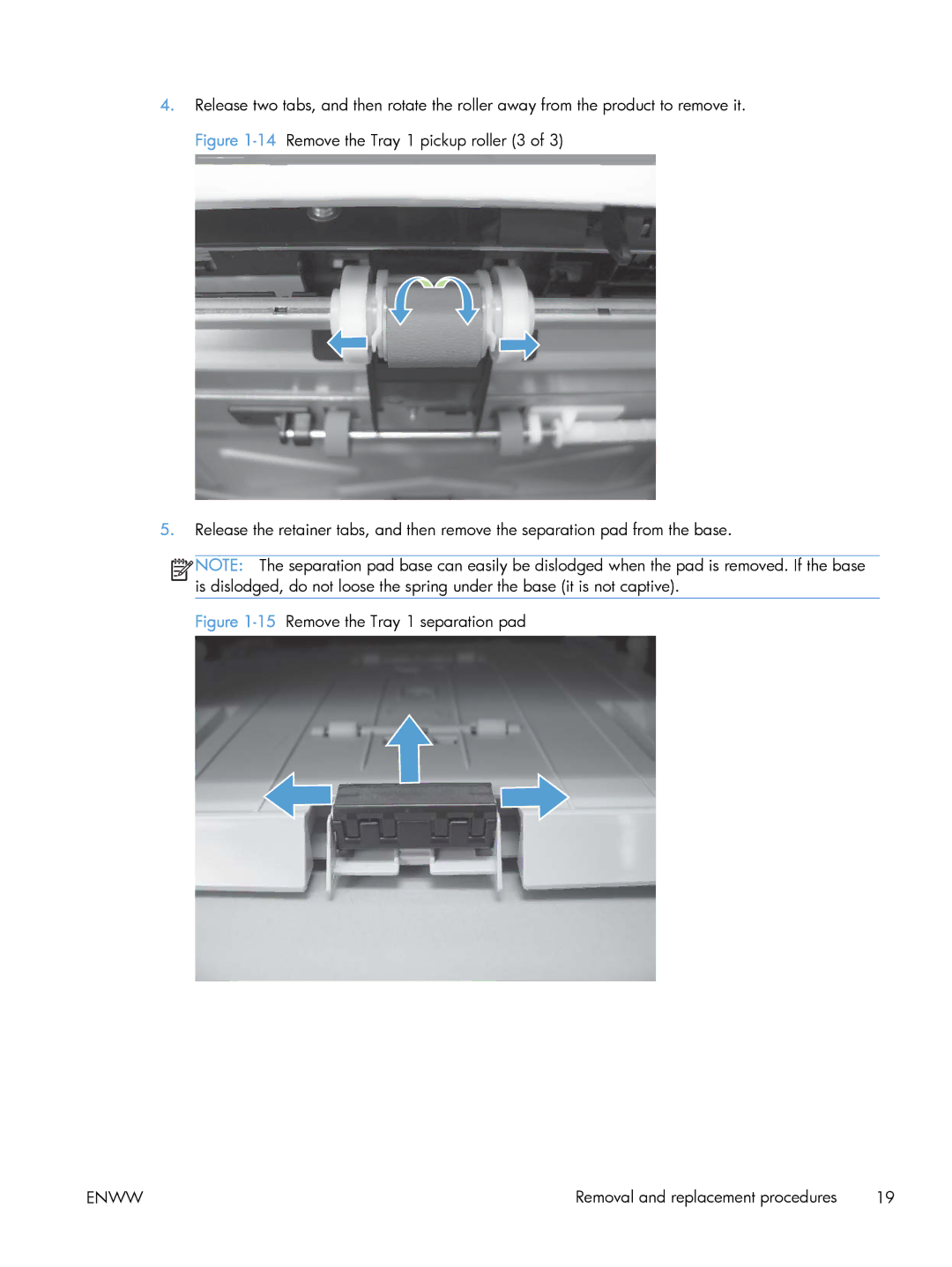 HP CLJ M375NW PRO 300 CE903A#BGJ, M475 CE863A manual 15Remove the Tray 1 separation pad 