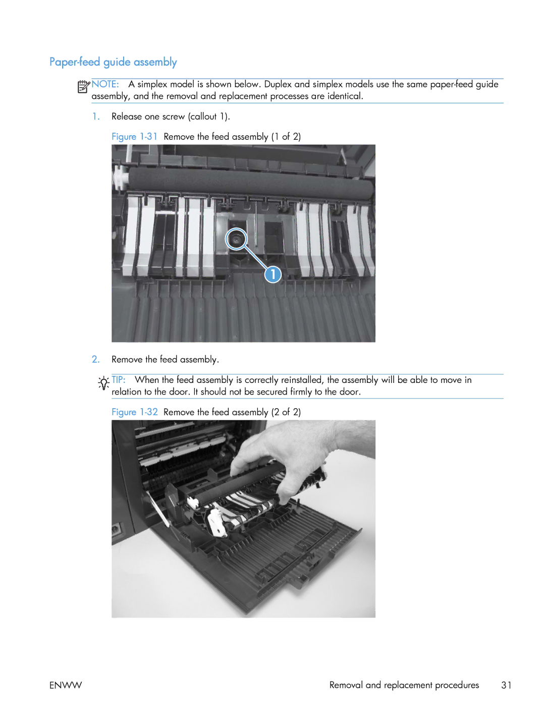 HP CLJ M375NW PRO 300 CE903A#BGJ, M475 CE863A manual Paper-feed guide assembly, 32Remove the feed assembly 2 