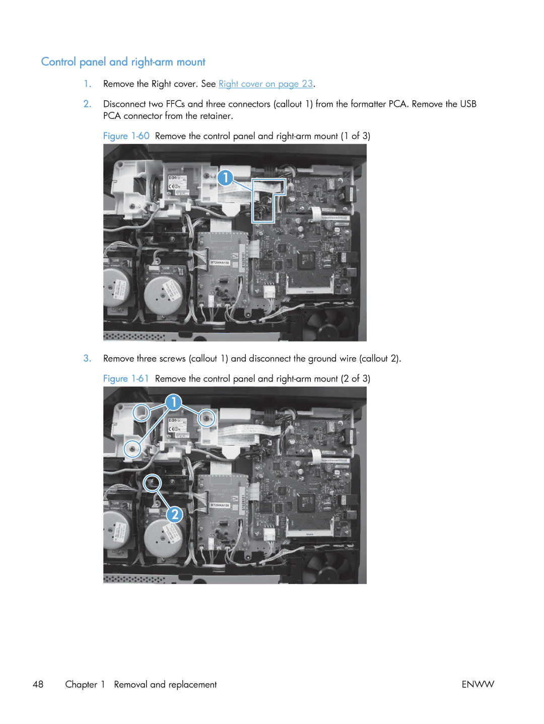 HP M475 CE863A, CLJ M375NW PRO 300 CE903A#BGJ manual Control panel and right-arm mount 