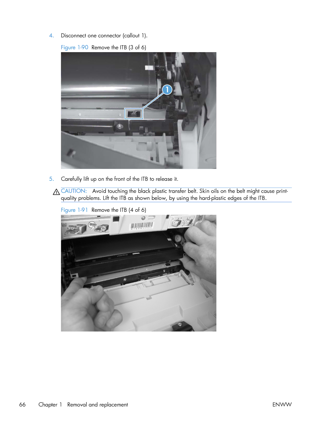 HP M475 CE863A, CLJ M375NW PRO 300 CE903A#BGJ manual 91Remove the ITB 4 Removal and replacement 