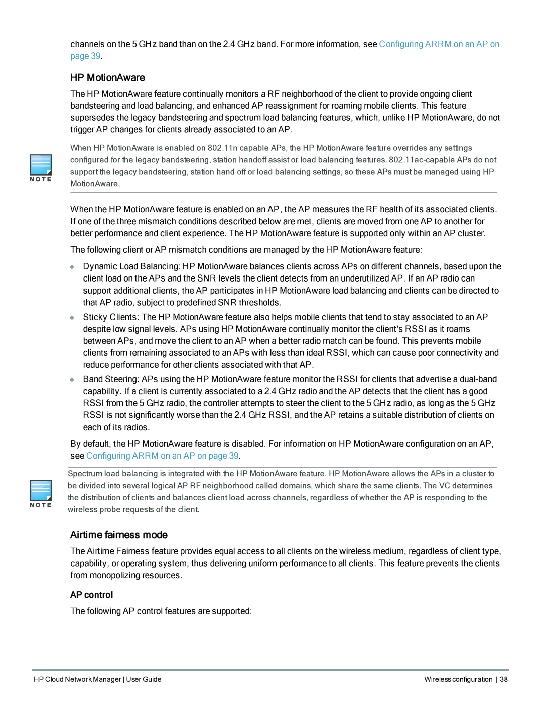 HP Cloud Network Manager Software manual HP MotionAware, Airtime fairness mode, AP control 