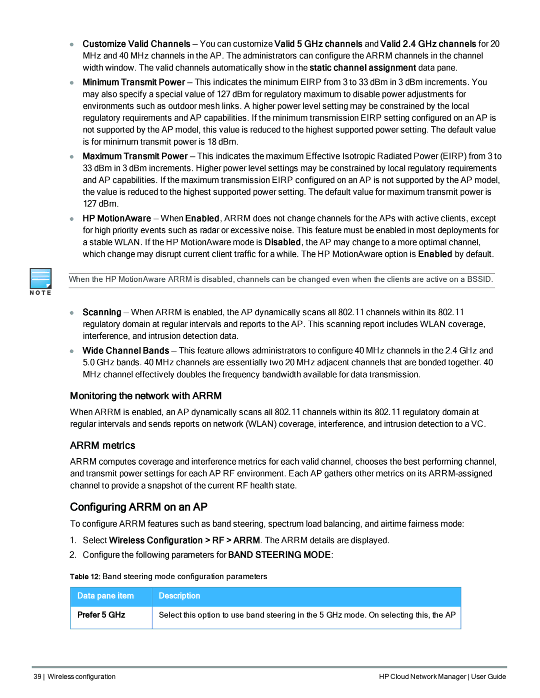 HP Cloud Network Manager Software manual Configuring Arrm on an AP, Monitoring the network with Arrm, Arrm metrics 