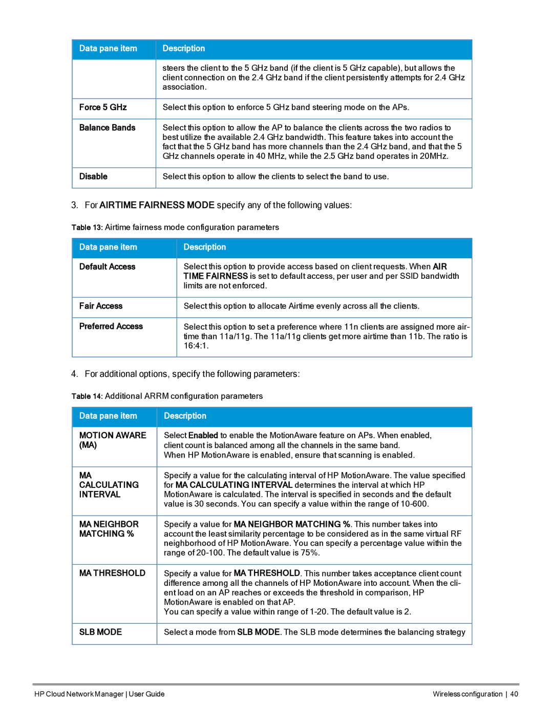 HP Cloud Network Manager Software manual Motion Aware, Calculating, MA Neighbor, Matching %, MA Threshold, SLB Mode 