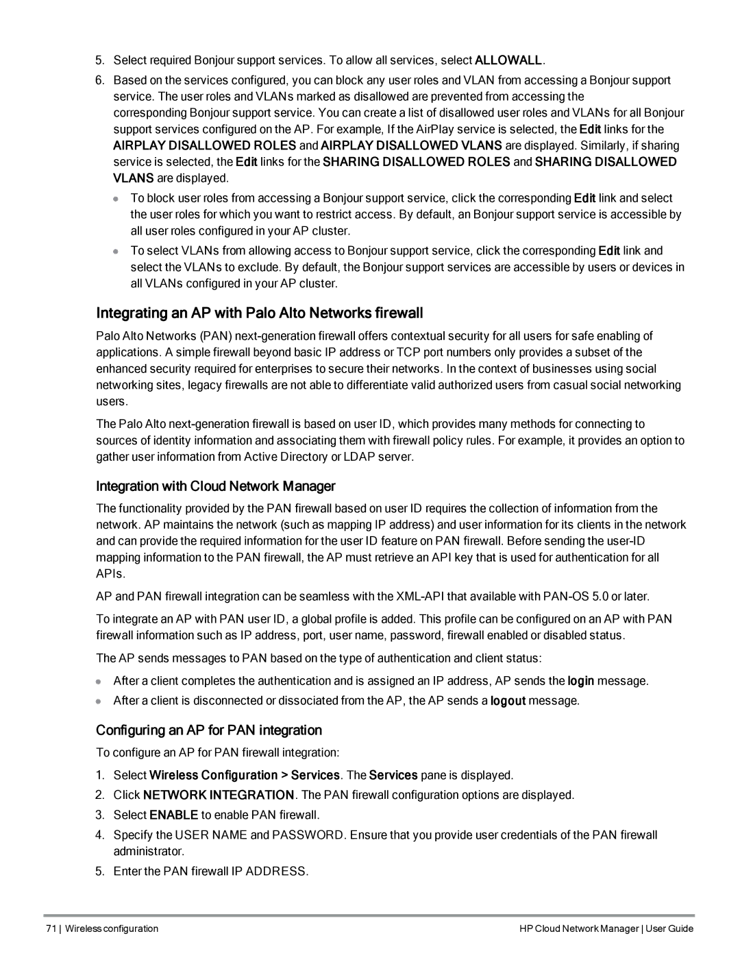 HP Cloud Network Manager Software manual Integrating an AP with Palo Alto Networks firewall 