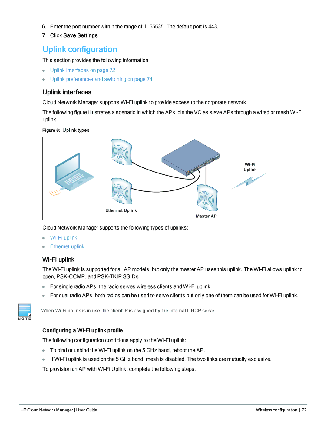 HP Cloud Network Manager Software manual Uplink configuration, Uplink interfaces, Wi-Fi uplink 