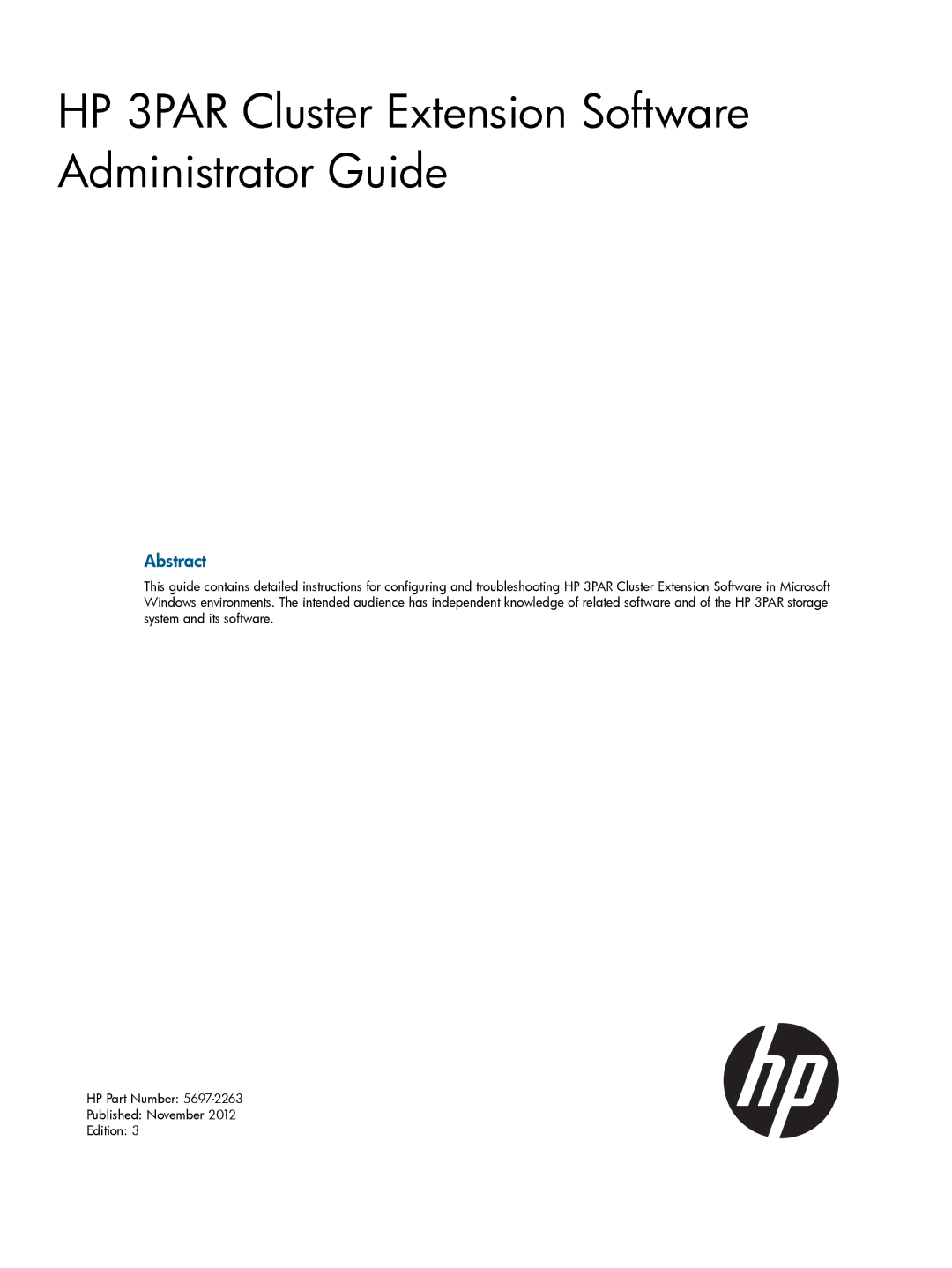 HP Cluster Software manual HP 3PAR Cluster Extension Software Administrator Guide 