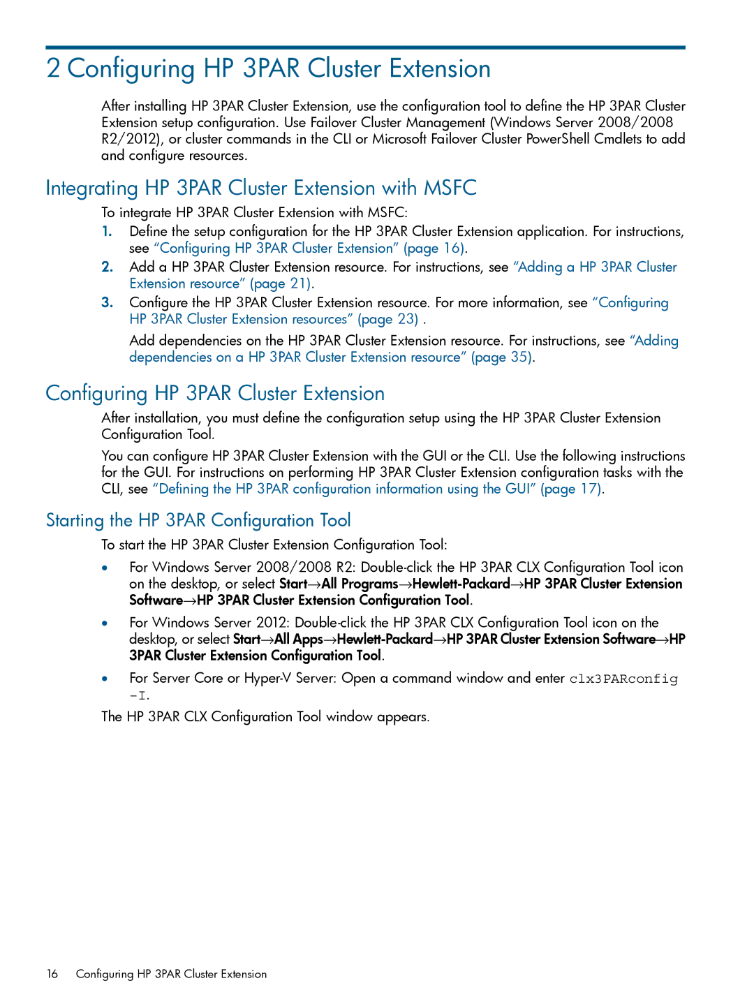 HP Cluster Software manual Integrating HP 3PAR Cluster Extension with Msfc, Configuring HP 3PAR Cluster Extension 