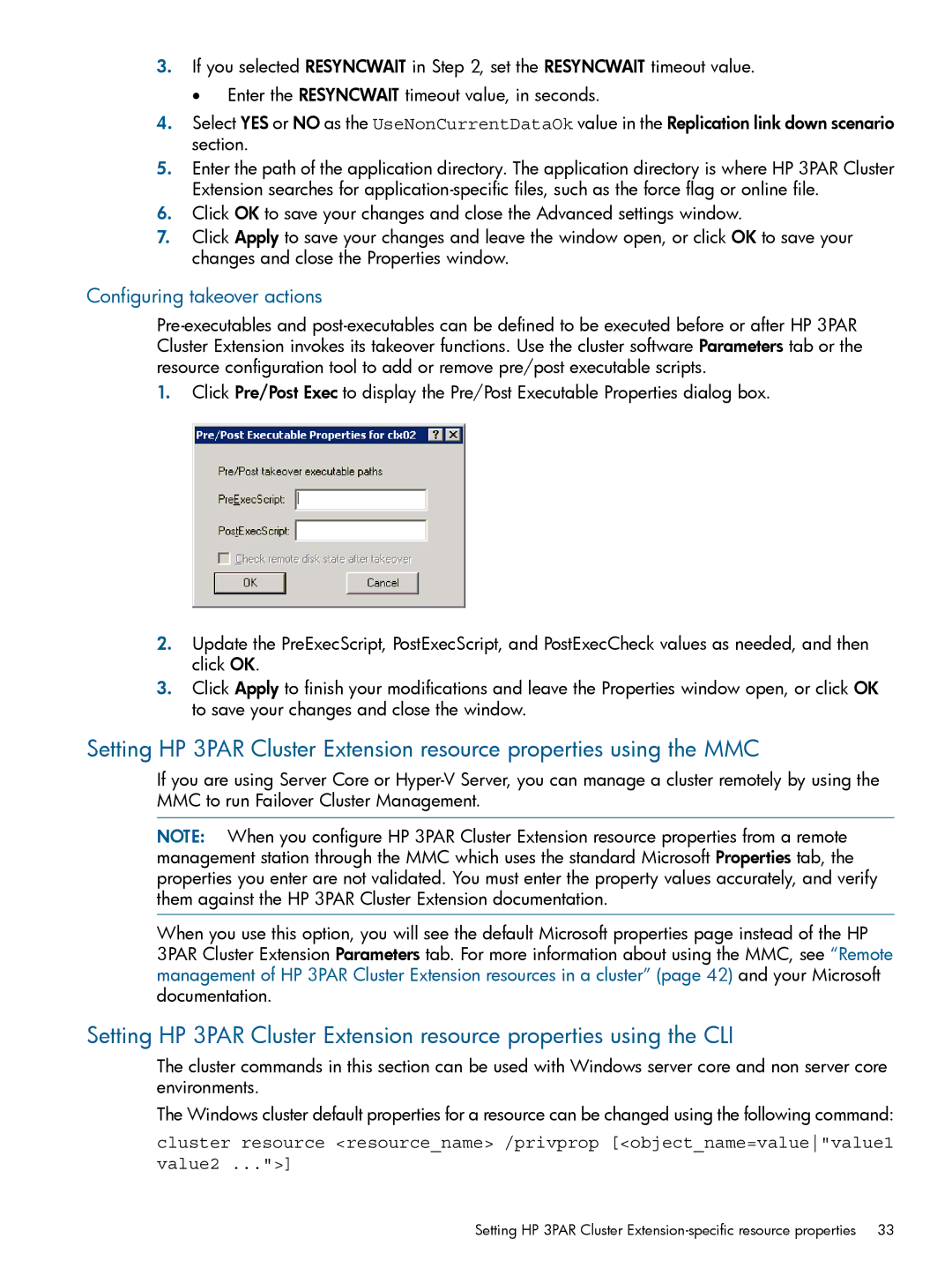 HP Cluster Software manual Configuring takeover actions 