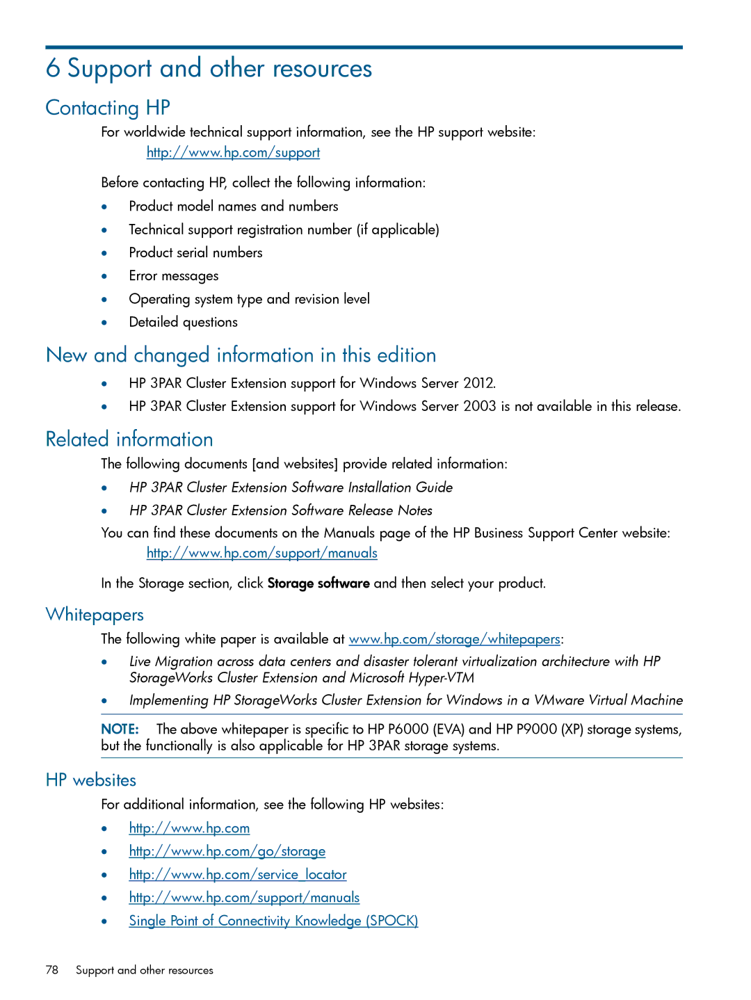 HP Cluster Software manual Contacting HP, New and changed information in this edition, Related information, Whitepapers 