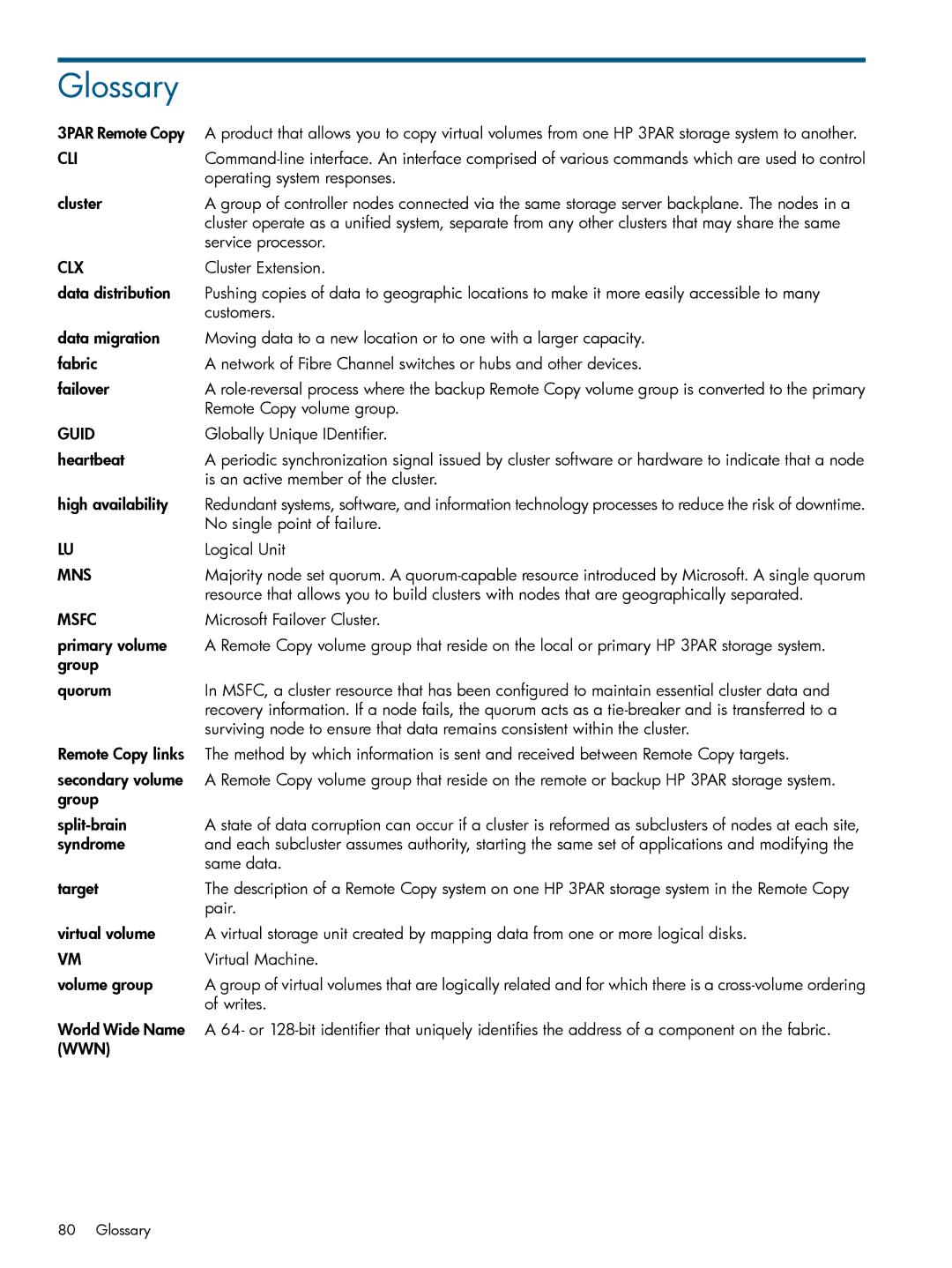 HP Cluster Software manual Glossary 