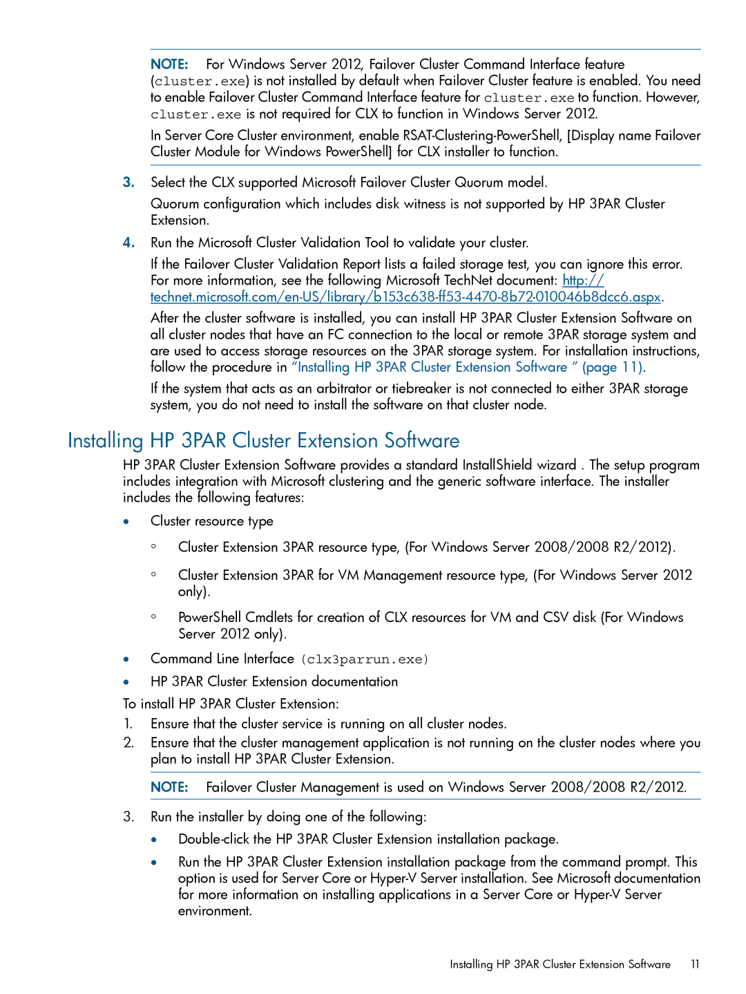 HP Cluster Software manual Installing HP 3PAR Cluster Extension Software 