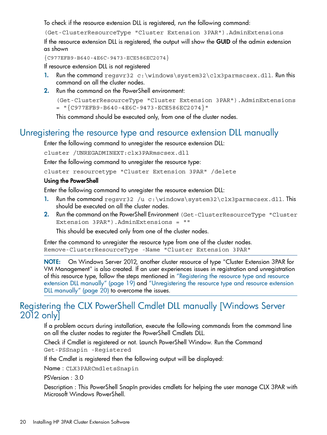 HP Cluster Software manual Cluster /UNREGADMINEXTclx3PARmscsex.dll 
