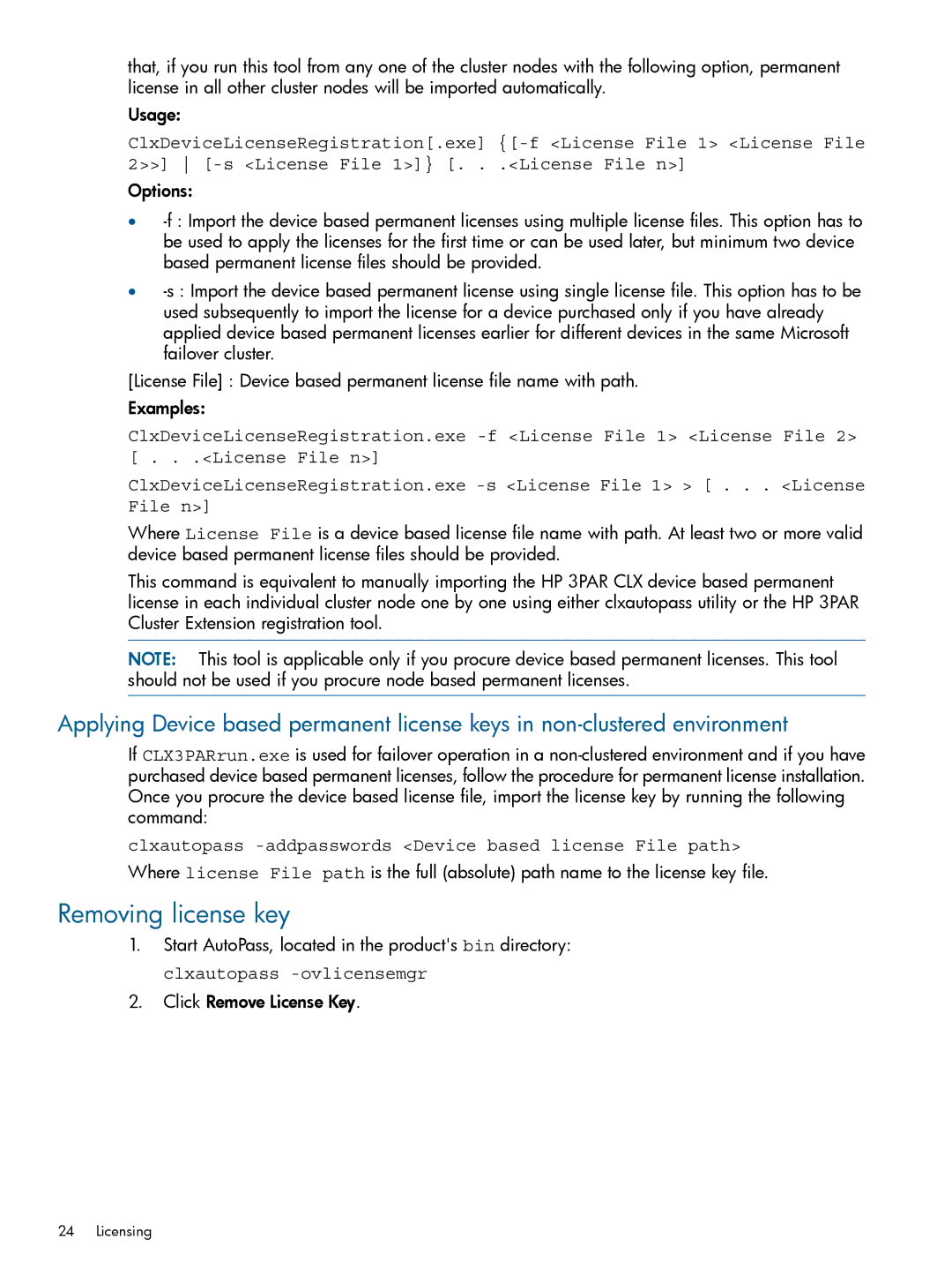 HP Cluster Software manual Removing license key 