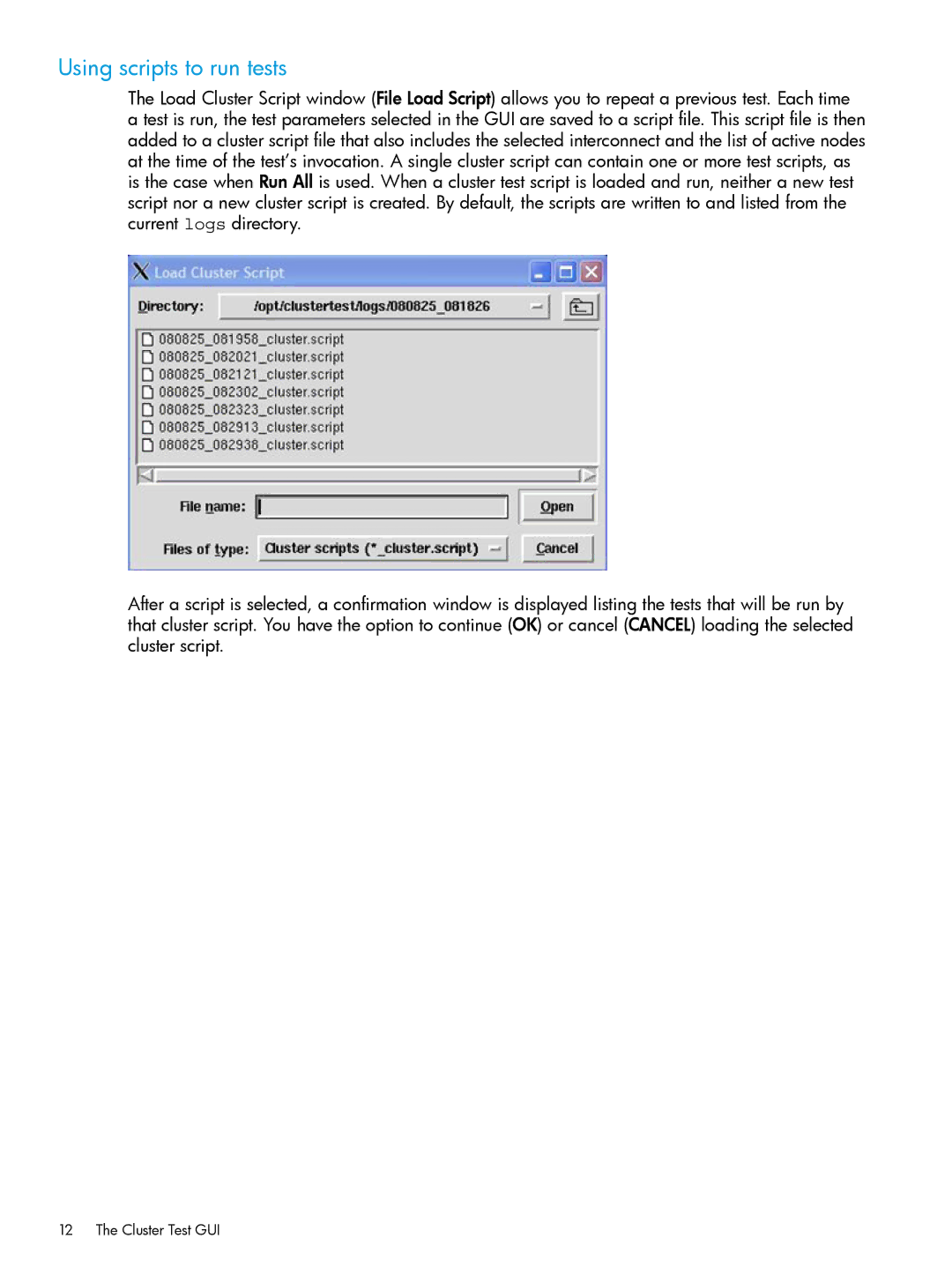 HP Cluster Test Software manual Using scripts to run tests 