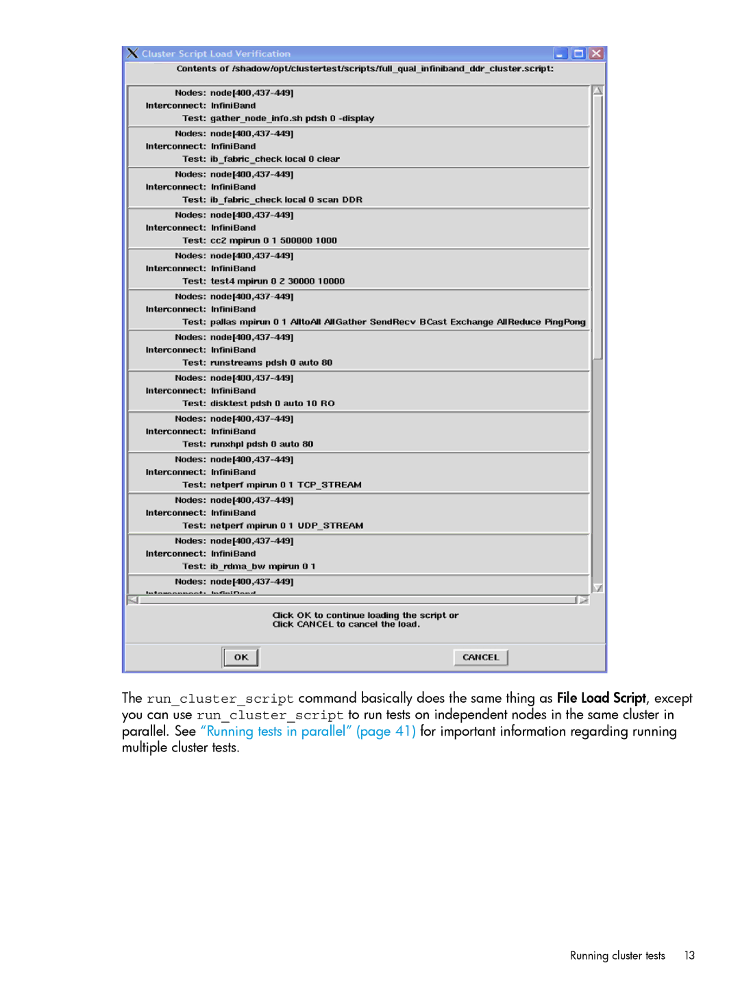 HP Cluster Test Software manual Running cluster tests 