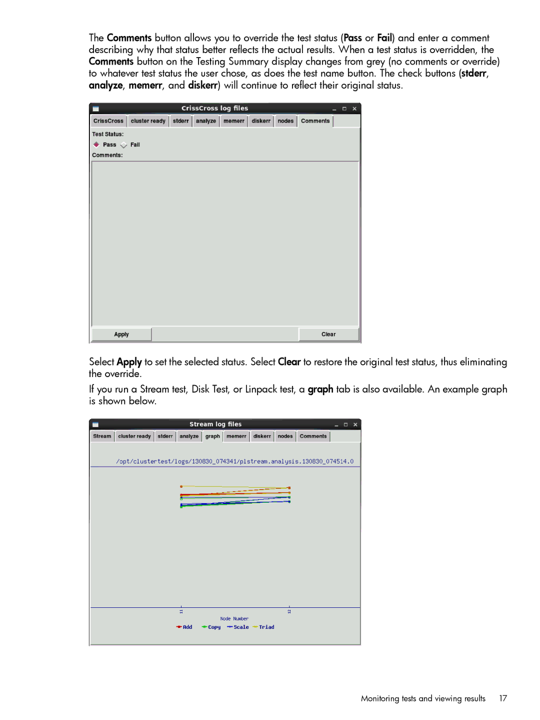 HP Cluster Test Software manual Monitoring tests and viewing results 