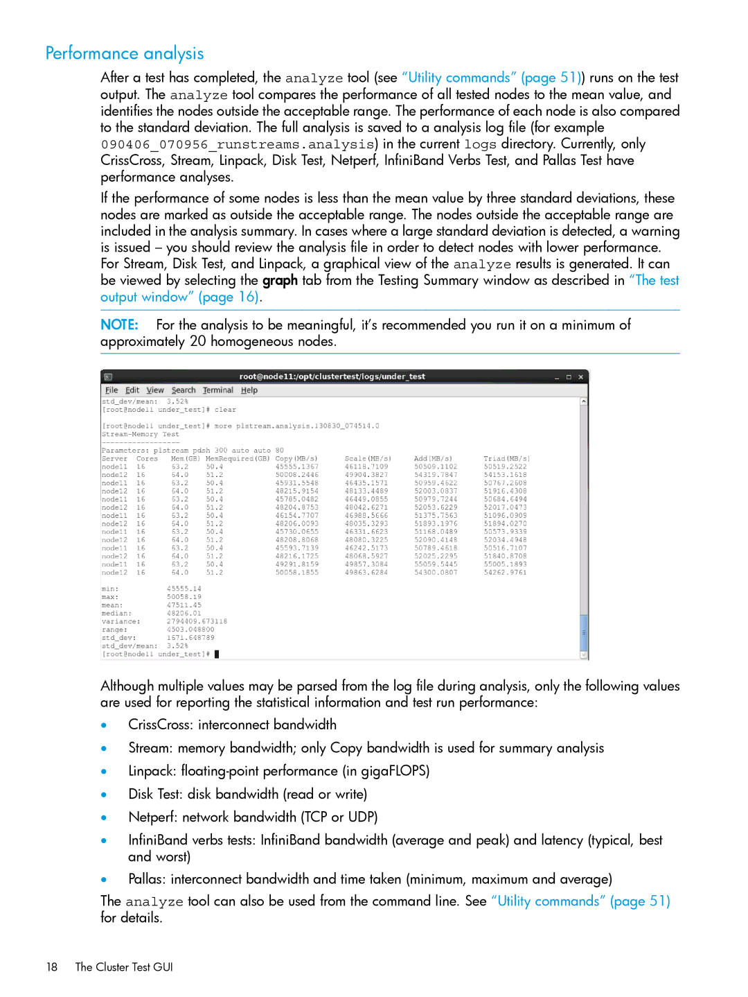 HP Cluster Test Software manual Performance analysis 