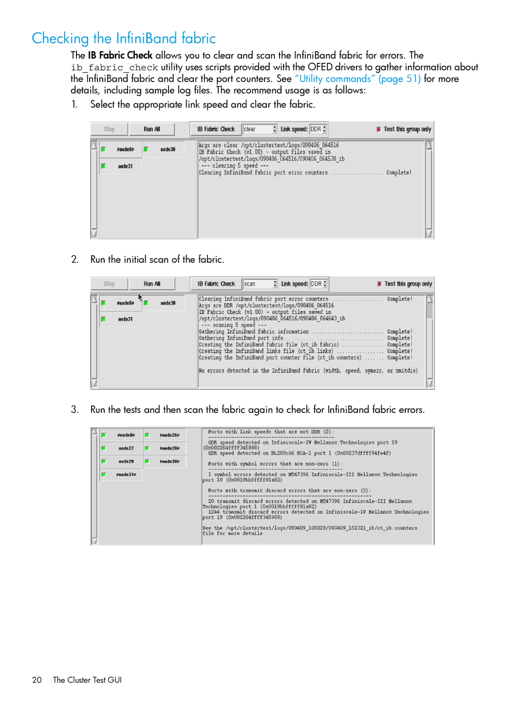 HP Cluster Test Software manual Checking the InfiniBand fabric 