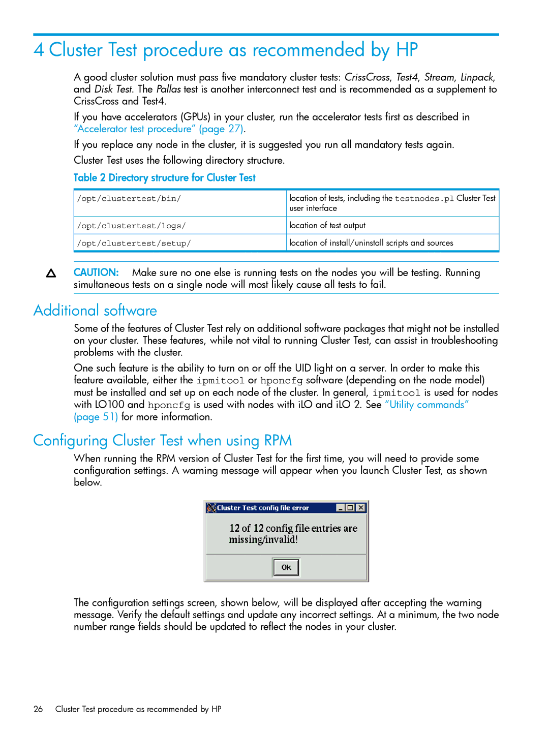 HP Cluster Test Software manual Cluster Test procedure as recommended by HP, Additional software 