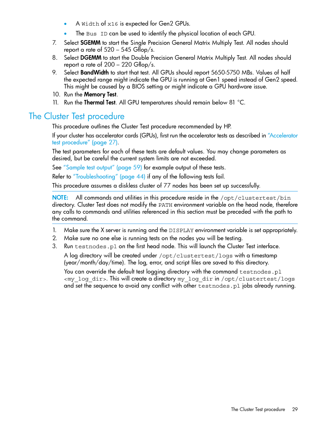 HP Cluster Test Software manual Cluster Test procedure 