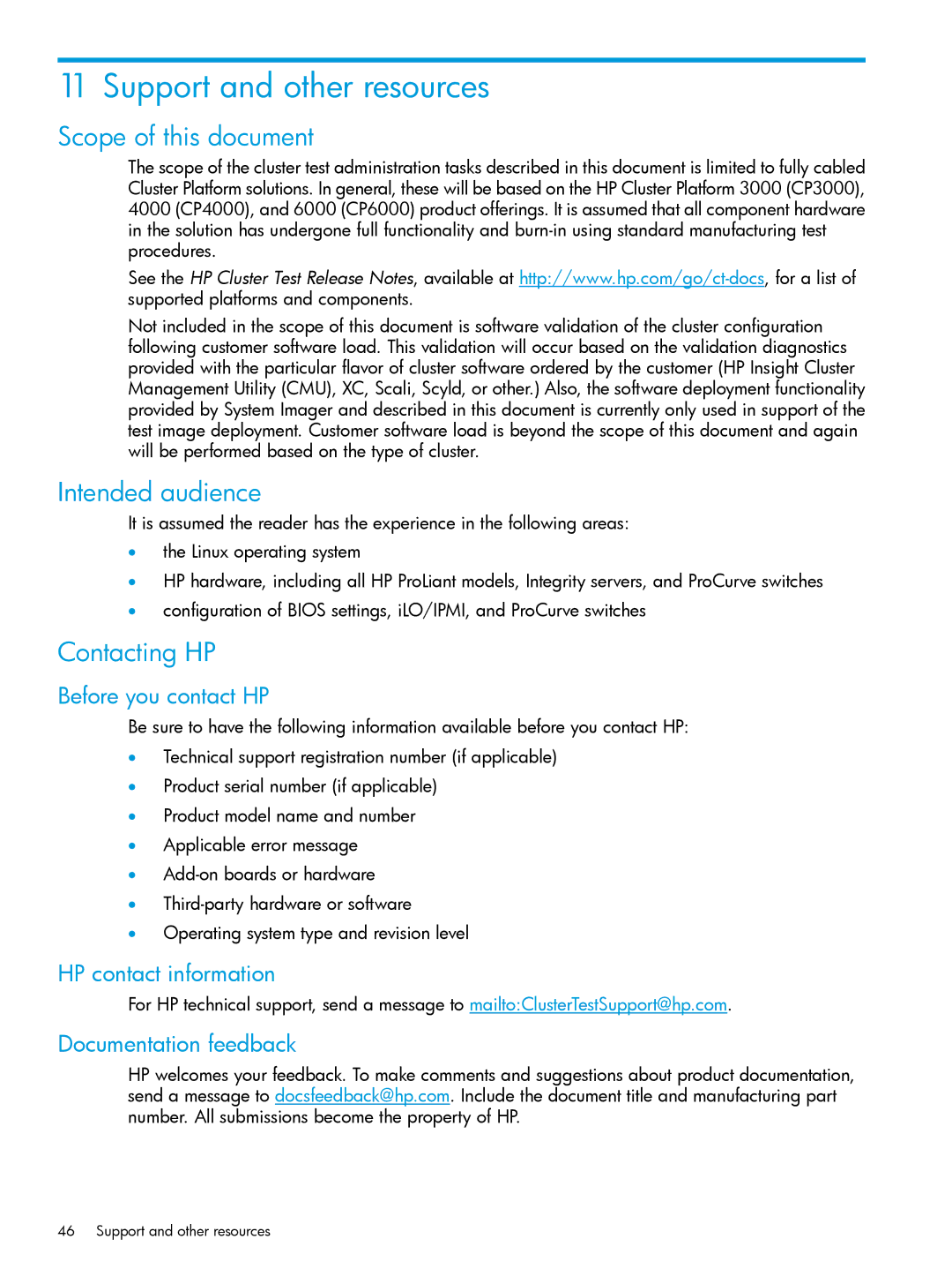 HP Cluster Test Software manual Support and other resources, Scope of this document, Intended audience, Contacting HP 