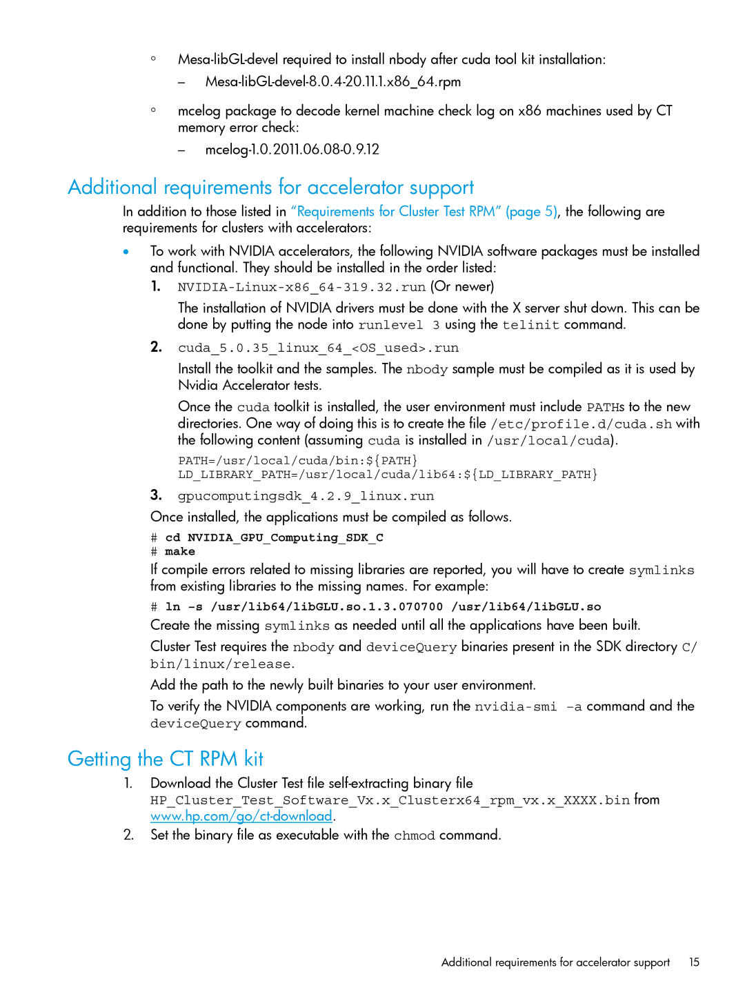 HP Cluster Test Software manual Additional requirements for accelerator support, Getting the CT RPM kit 