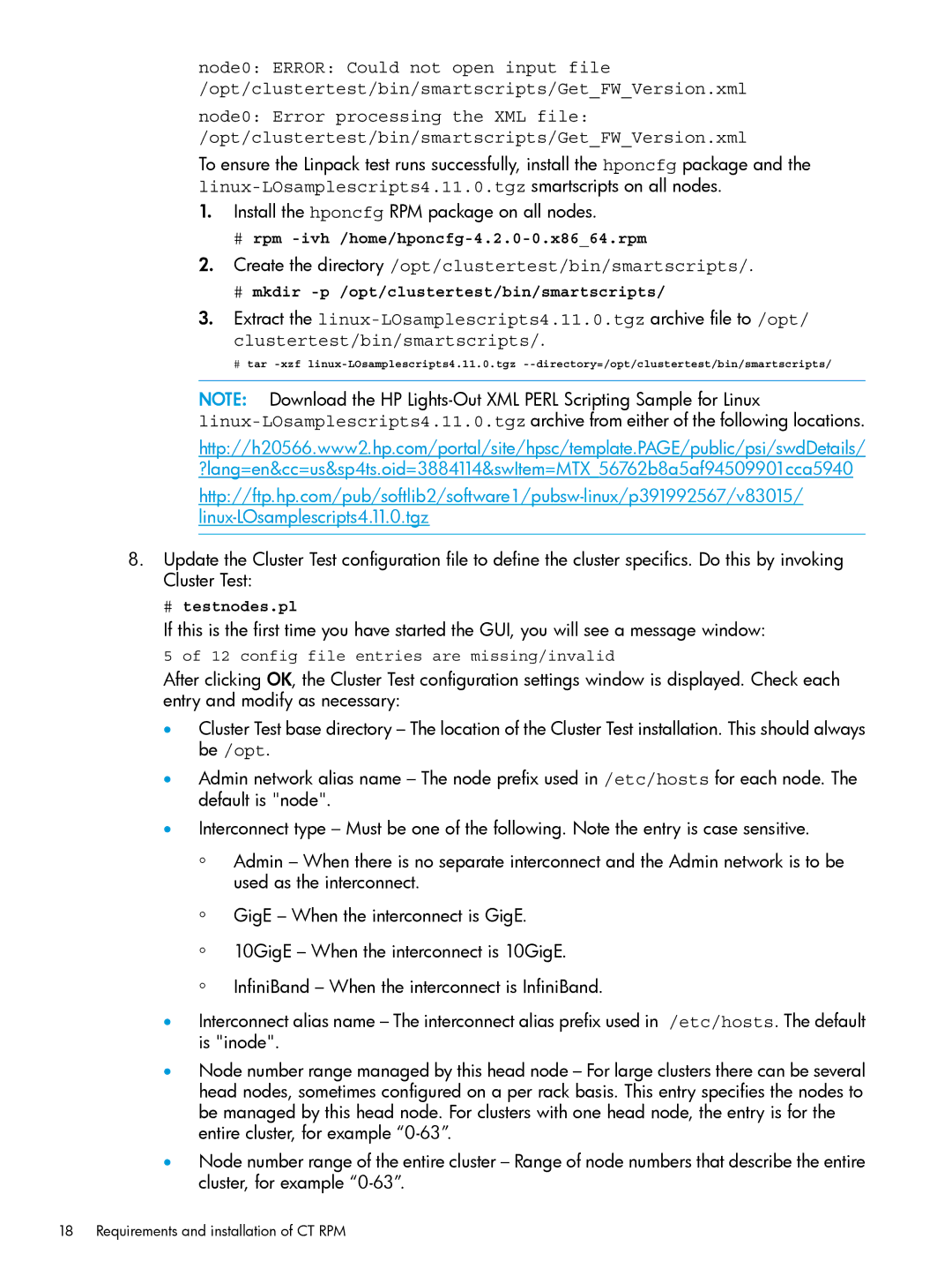 HP Cluster Test Software manual Create the directory /opt/clustertest/bin/smartscripts 