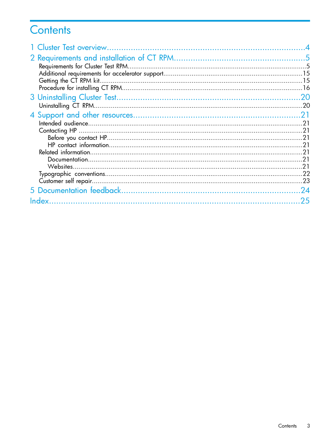 HP Cluster Test Software manual Contents 