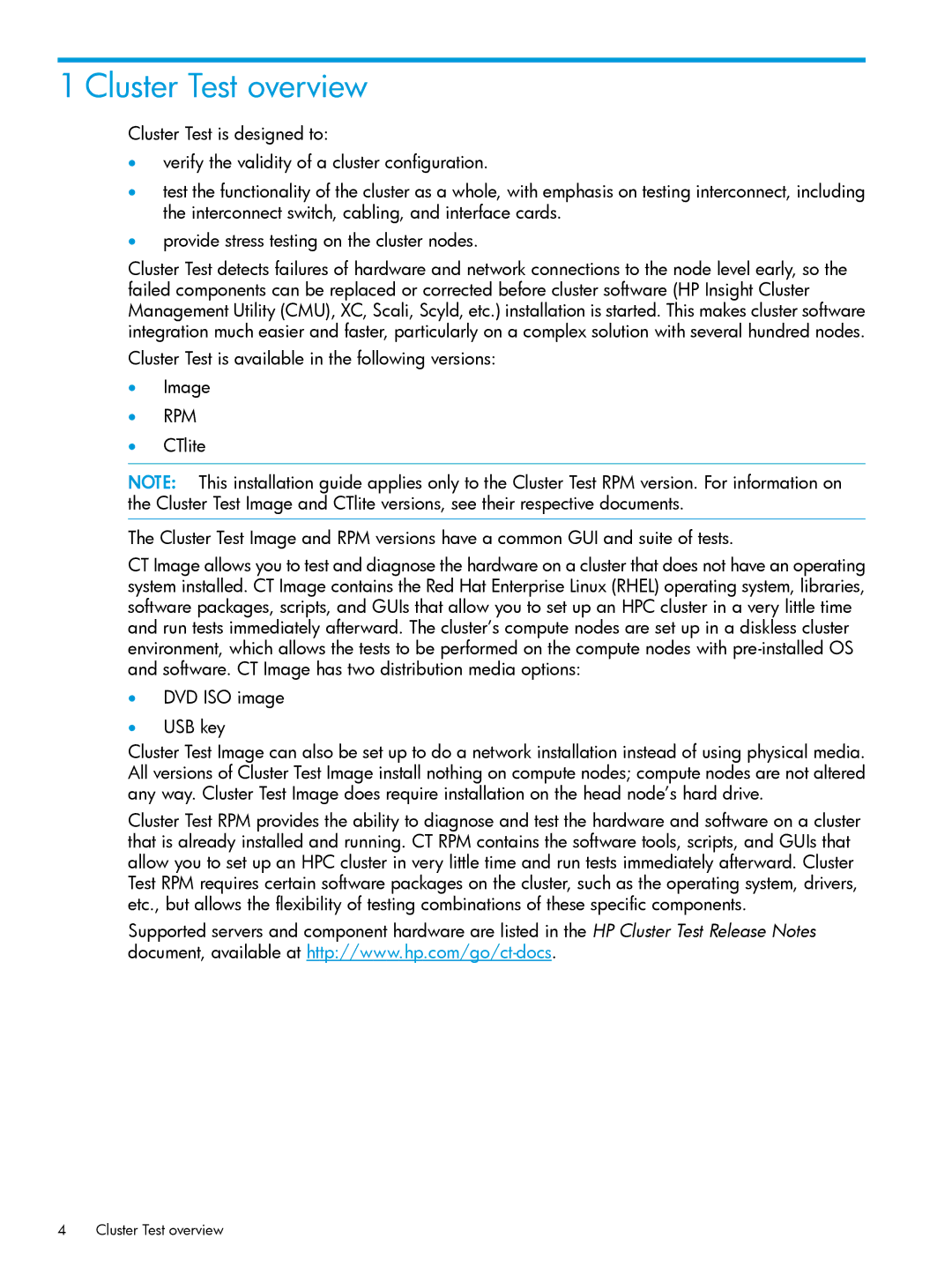 HP Cluster Test Software manual Cluster Test overview, Rpm 