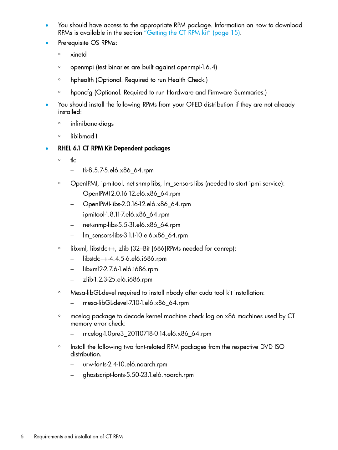 HP Cluster Test Software manual Requirements and installation of CT RPM 