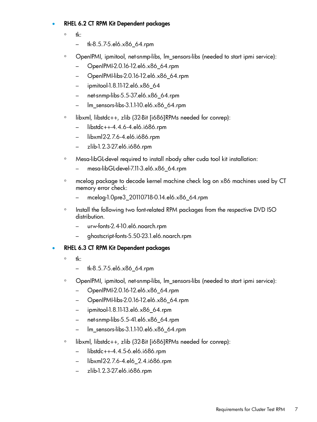 HP Cluster Test Software manual Requirements for Cluster Test RPM 